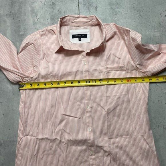 Lafayette 148 Orange White Striped 3/4 Sleeve Button Front Stretch Shirt Sz S‎ - Picture 7 of 7